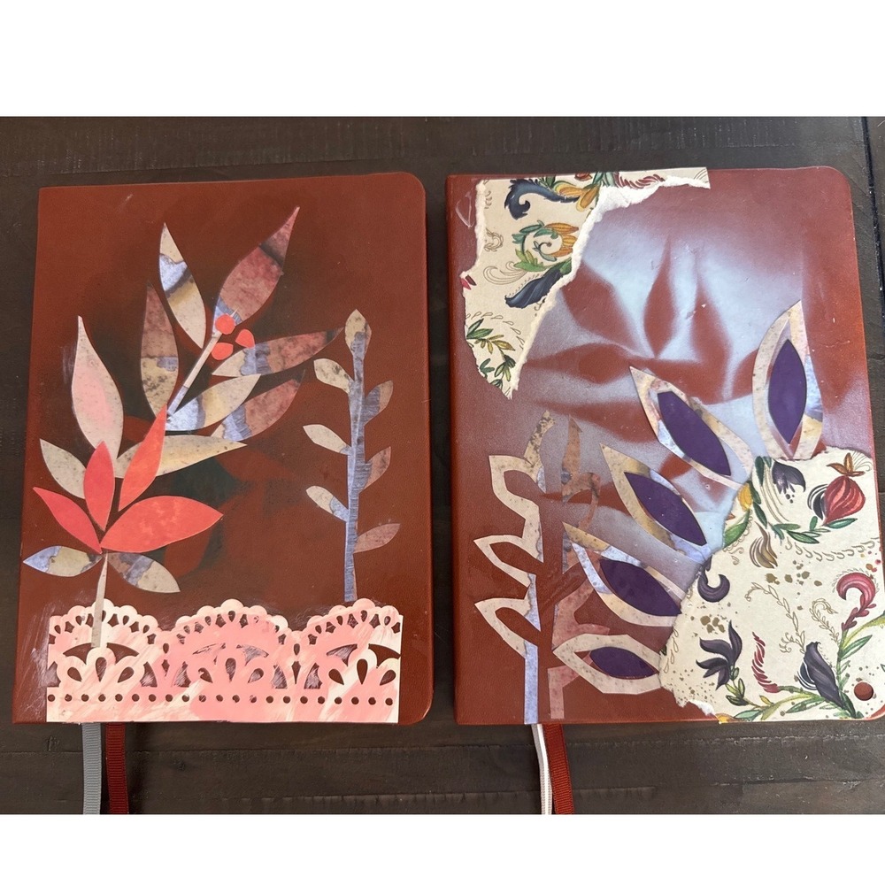 Eliry Arts Handmade Dot Grid Journals Set 2 Terracotta Botanical Collage Cover